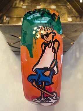 Vintage 90s Fido Dido Acrylic Cuff Bangle Graffiti Bracelet Pop Culture Painted